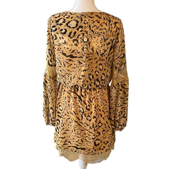 White House Black Market Long Sleeve Beige Animal Print Blouson Dress - Picture 8 of 16